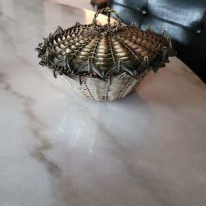 Artisan Woven Basket with Lid - Silver And Copper
